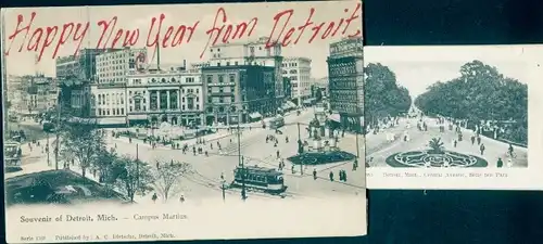 Leporello Ak Detroit Michigan USA, Campus-Martius, Central Avenue, Belle Isle-Park