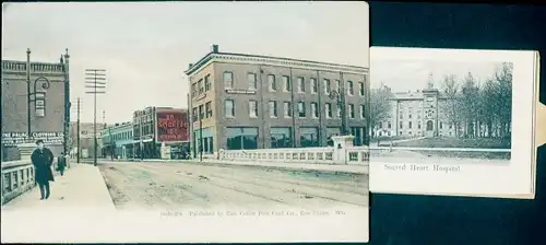 Leporello Ak Eau Claire Wisconsin USA, Sacred-Heart-Hospital, Grand Avenue-Bridge