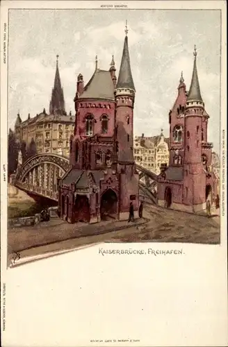 Künstler Ak Hamburg Mitte Altstadt, Kaiserbrücke, Freihafen