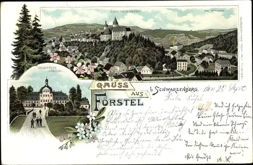 Litho Förstel Raschau Markersbach im Erzgebirge Sachsen, Heimstätte, Schwarzenberg, Todtenstein