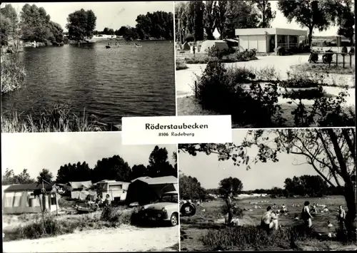 Ak Radeburg in Sachsen, Röderstaubecken, Campingplatz, See, Rutsche