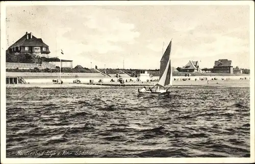 Ak Wyk auf Föhr Nordfriesland, Südstrand, Segelboot