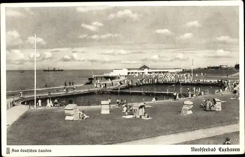 Ak Nordseebad Cuxhaven, Strand, Steg, Strandkörbe