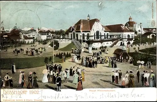 Ak Düsseldorf am Rhein, Haupt Weinrestaurant, Ausstellung 1902