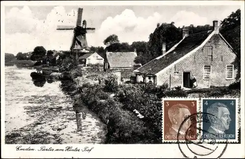 Ak Emden in Ostfriesland, Hinter-Tief, Windmühle