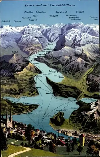 Landkarten Ak Luzern Stadt Schweiz, Vierwaldstättersee mit Umgebung