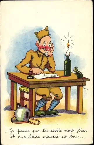 Ak Serie Comique Militaire, französischer Soldat schreibt einen Brief
