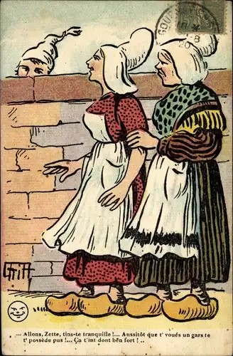 Künstler Ak Griff, Frauen und Mann in Trachten, Normandie