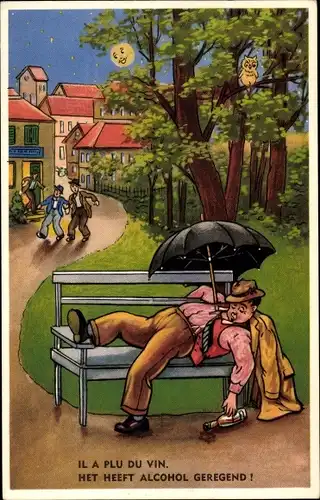 Ak Betrunkener Mann schläft auf der Parkbank