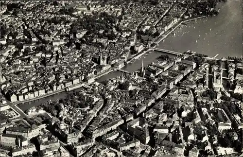 Ak Zürich Stadt Schweiz, Fliegeraufnahme der Stadt