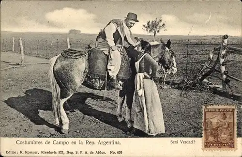 Ak Argentinien, Landesbräuche, Reiter, Frau, Ob das stimmt?