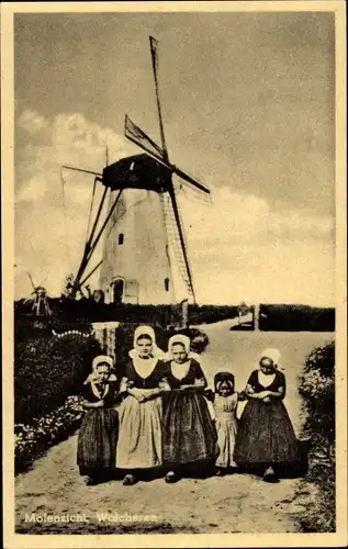 Ak Niederländische Trachten, Kinder, Windmühle