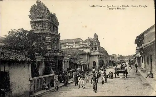 Ak Colombo Ceylon Sri Lanka, Straßenpartie mit Hindu Tempel