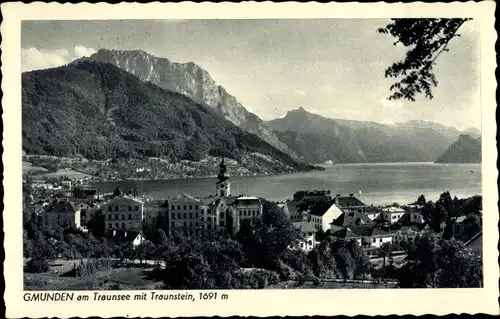 Ak Gmunden in Oberösterreich, Gesamtansicht, Traunsee, Traunstein