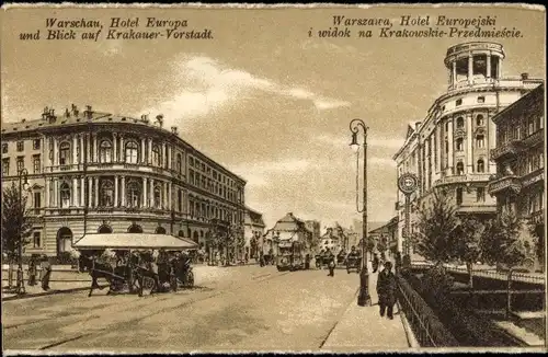 Ak Warszawa Warschau Polen, Hotel-Europa, Krakauer Vorstadt