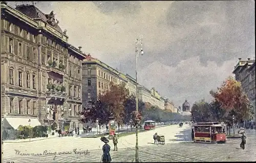 Künstler Ak Wien 1. Innere Stadt Österreich, Kärntnerring, Ringstraße, Straßenbahn