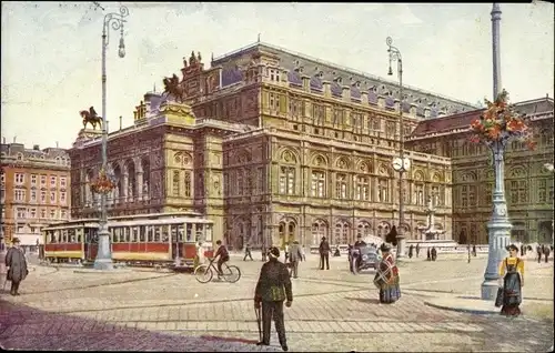 Ak Wien 10, K. k. Hofoper, Straßenbahn