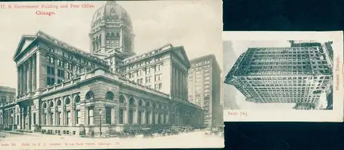 Leporello Ak Chicago Illinois USA, Postamt, Regierungsgebäude, Freimaurertempel