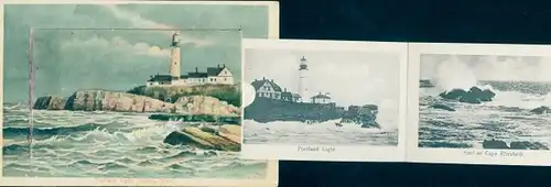 Leporello Ak Cape Elizabeth Maine USA, Portland Light, Casino, Strand, Theater