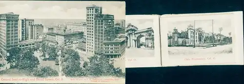 Leporello Ak Columbus Ohio USA, High and Broad Streets, Carnegie Public Library, State Capitol