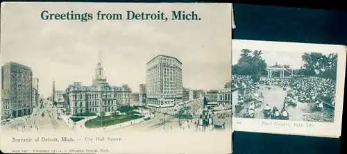 Leporello Ak Detroit Michigan USA, City Hall-Square, Bandkonzert, Belle Isle