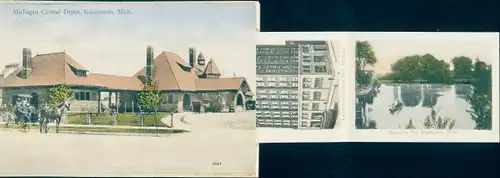 Leporello Ak Kalamazoo Michigan USA, Zentraldepot, Gerichtsgebäude, Zentrale Feuerwache