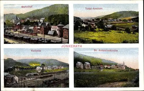 Ak Jünkerath in der Eifel Rheinland Pfalz, Bahnhof, Kolonie, St. Antoniuskirche