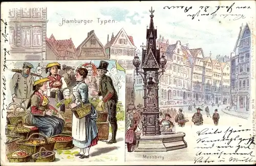 Litho Hamburg, Hamburger Typen, Marktszene, Messberg