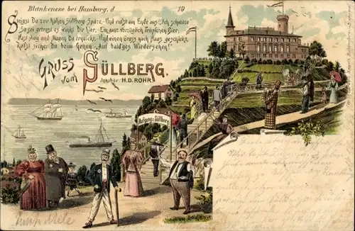 Litho Hamburg Altona Blankenese, Süllberg, Gasthaus