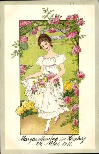 Künstler Ak Hamburg, Margarethentag 1911, Blumenmädchen