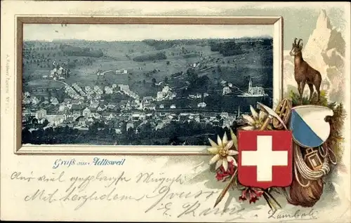Präge Wappen Passepartout Ak Adlisweil Adliswil Kanton Zürich, Gesamtansicht