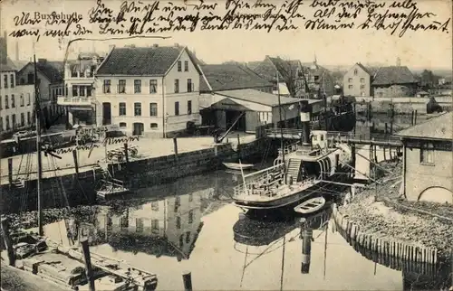 Ak Buxtehude in Niedersachsen, Teilansicht, Hafen, Fährhaus, Dampfschiff