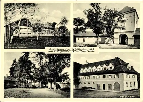 Ak Weilheim in Oberbayern, Gut Waitzacker, Turm, Leutehaus, Ferienheim, Wohnhaus, Klause