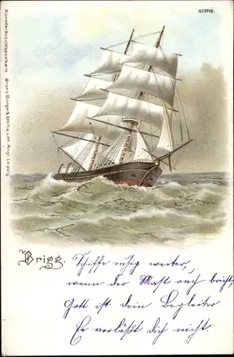 Künstler Litho Brigg, Segelschiff auf See, BB&OL