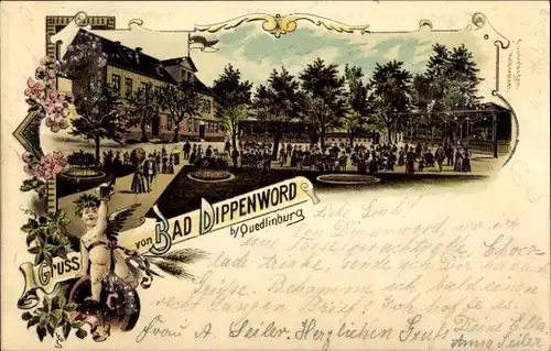 Litho Quedlinburg im Harz, Bad Dippenword, Gastwirtschaft, Garten