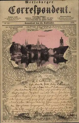 Zeitungs Ak Merseburg an der Saale, Schloss, Merseburger Correspondent