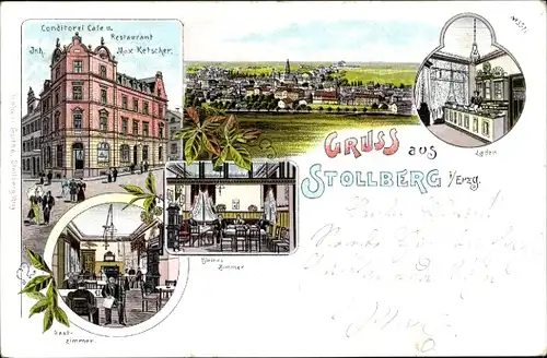 Litho Stollberg im Erzgebirge, Konditorei, Café und Restaurant von Max Ketscher, Panorama