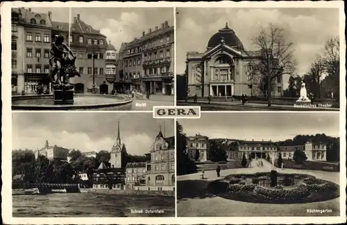 Ak Gera in Thüringen, Markt, Schloss Osterstein, Küchengarten, Reussisches Theater