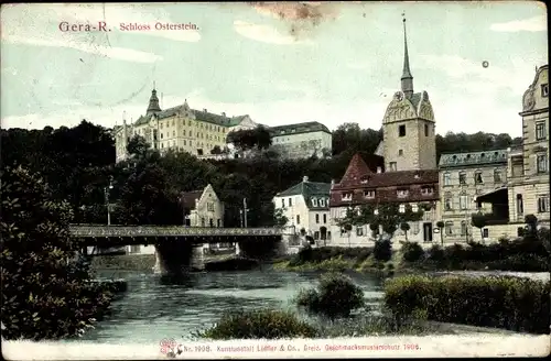 Ak Untermhaus Gera in Thüringen, Schloss Osterstein, Brücke, Kirche