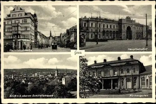 Ak Gera Thüringen, Heinrichstraße, Hauptbahnhof, Küchengarten, Blick von der oberen Schillerstraße