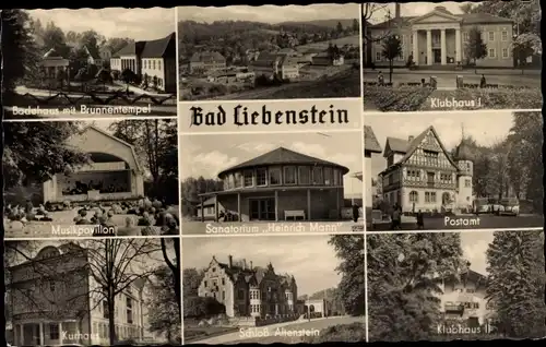 Ak Bad Liebenstein im Thüringer Wald, Badehaus, Klubhaus I, Musikpavillon, Sanatorium Heinrich Mann