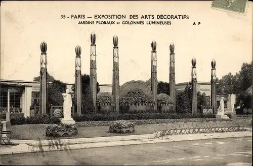 Ak Paris Frankreich, Ausstellung für dekorative Kunst 1925, Blumengärten und Lichtsäulen