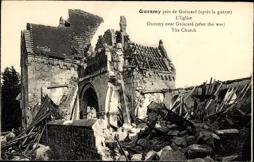 Ak Quesmy Oise, Kirche, Kriegszerstörung I. WK