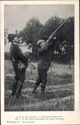 Ak Rambouillet Yvelines, König Viktor Emanuel III. von Italien auf der Jagd, Jagdgewehr