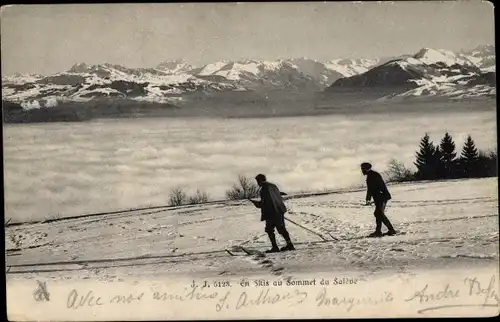 Ak Salève Haute Savoie, Skifahren auf dem Gipfel von Saleve