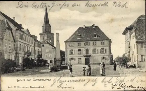 Ak Dannemarie Dammerkirch Elsass Haut Rhin, Marktplatz, Rathaus, Brunnen