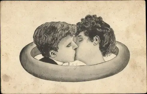 Litho Liebespaar, Kuss, Ehering, Liebe, Amor