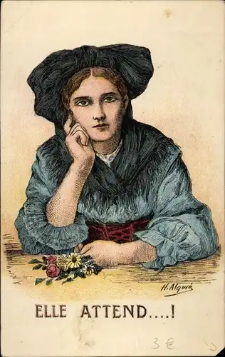 Künstler Ak Portrait einer Frau in französischer Volkstracht, Blumen