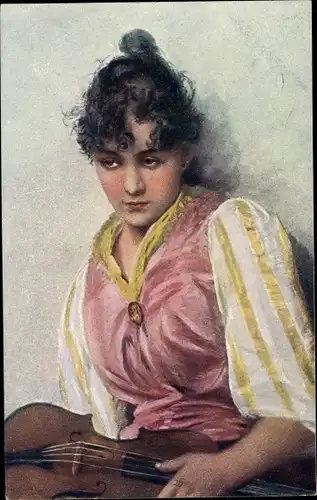 Künstler Ak Barthel, Zigeunerin mit Geige, Portrait