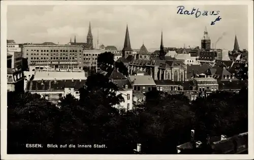 Ak Essen im Ruhrgebiet, Blick auf die innere Stadt, Rathaus, Kirchen